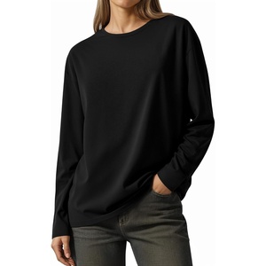 image:imageMANGOPOP Womens Oversized T Shirts Short Sleeve Crewneck Loose Fit Tops Summer Basic Gym Workout ClothesA Long Sleeve Black