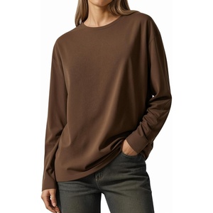 image:imageMANGOPOP Womens Oversized T Shirts Short Sleeve Crewneck Loose Fit Tops Summer Basic Gym Workout ClothesLong Sleeve Coffee