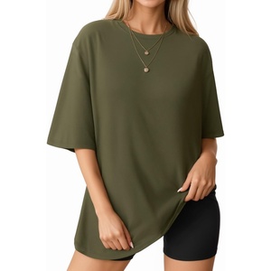image:imageMANGOPOP Womens Oversized T Shirts Short Sleeve Crewneck Loose Fit Tops Summer Basic Gym Workout ClothesShort Sleeve Army Green