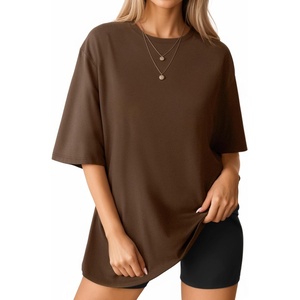 image:imageMANGOPOP Womens Oversized T Shirts Short Sleeve Crewneck Loose Fit Tops Summer Basic Gym Workout ClothesShort Sleeve Coffee