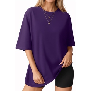 image:imageMANGOPOP Womens Oversized T Shirts Short Sleeve Crewneck Loose Fit Tops Summer Basic Gym Workout ClothesShort Sleeve Deep Purple