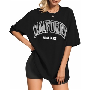image:imageMANGOPOP Womens Oversized T Shirts Short Sleeve Crewneck Loose Fit Tops Summer Basic Gym Workout ClothesShort Sleeve Graphic Black Ca