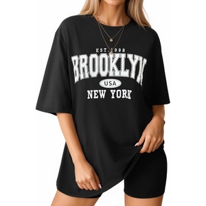 image:imageMANGOPOP Womens Oversized T Shirts Short Sleeve Crewneck Loose Fit Tops Summer Basic Gym Workout ClothesShort Sleeve Graphic Black Ny