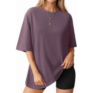 image:imageMANGOPOP Womens Oversized T Shirts Short Sleeve Crewneck Loose Fit Tops Summer Basic Gym Workout ClothesShort Sleeve Light Purple