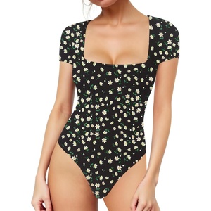 image:imageMANGOPOP Womens Square Neck Short Sleeve Long Sleeve Bodysuit Sexy Body Suits Shirt Slim Fitted Tops04 Little Daisy Short Sleeve