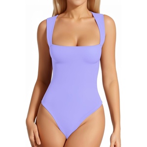 image:imageMANGOPOP Womens Square Neck Tank Top Bodysuit Sexy Double Lined Sleeveless Thong Body Suits Going Out Tops03 Sleeveless Very Peri