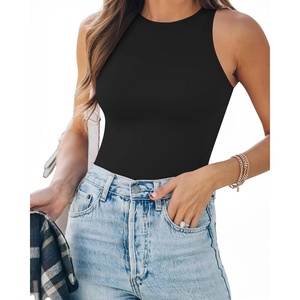 image:imageMANGOPOP Womens Tank Top Body Suits Sexy Crew Neck Racerback Halter Ribbed Sleeveless Long Sleeve Bodysuit Going Out Tops01sleeveless Black