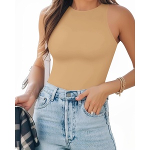 image:imageMANGOPOP Womens Tank Top Body Suits Sexy Crew Neck Racerback Halter Ribbed Sleeveless Long Sleeve Bodysuit Going Out Tops05sleeveless Light Camel