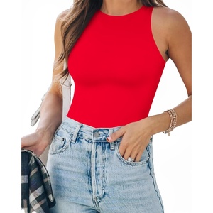 image:imageMANGOPOP Womens Tank Top Body Suits Sexy Crew Neck Racerback Halter Ribbed Sleeveless Long Sleeve Bodysuit Going Out Tops05sleeveless Red