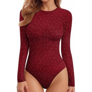 image:imageMANGOPOP Womens Tank Top Body Suits Sexy Crew Neck Racerback Halter Ribbed Sleeveless Long Sleeve Bodysuit Going Out Tops07colored Sparkly Wine Red