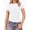 image:imageMANGOPOP Double Lined Short Sleeve Tops for Women Crew Neck T Shirts Basic Tee Womens Going Out Tops Trendy 202601 White
