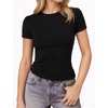 image:imageMANGOPOP Double Lined Short Sleeve Tops for Women Crew Neck T Shirts Basic Tee Womens Going Out Tops Trendy 202602 Black