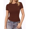image:imageMANGOPOP Double Lined Short Sleeve Tops for Women Crew Neck T Shirts Basic Tee Womens Going Out Tops Trendy 202603 Coffee