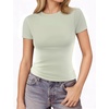 image:imageMANGOPOP Double Lined Short Sleeve Tops for Women Crew Neck T Shirts Basic Tee Womens Going Out Tops Trendy 202607 Misty Jade