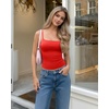 image:imageMANGOPOP Womens Camisole Tank Tops Square Neck Spaghetti Strap Cami Double Lined Sleeveless Crop Top Sexy ShirtsB1 Red