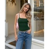 image:imageMANGOPOP Womens Camisole Tank Tops Square Neck Spaghetti Strap Cami Double Lined Sleeveless Crop Top Sexy ShirtsB2 Deep Green