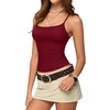 image:imageMANGOPOP Womens Camisole Tank Tops Square Neck Spaghetti Strap Cami Double Lined Sleeveless Crop Top Sexy ShirtsBurgundy