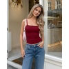 image:imageMANGOPOP Womens Camisole Tank Tops Square Neck Spaghetti Strap Cami Double Lined Sleeveless Crop Top Sexy ShirtsBurgundy