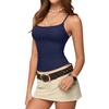 image:imageMANGOPOP Womens Camisole Tank Tops Square Neck Spaghetti Strap Cami Double Lined Sleeveless Crop Top Sexy ShirtsC Deep Blue