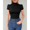 image:imageMANGOPOP Womens Mock Turtle Neck Slim Fit 34 Sleeve TShirt05 Short Sleeve Black