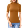 image:imageMANGOPOP Womens Mock Turtle Neck Slim Fit 34 Sleeve TShirt31 Camel