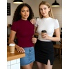 image:imageMANGOPOP Womens Mock Turtle Neck Slim Fit 34 Sleeve TShirt33 Short Sleeve Burgundy