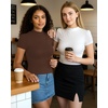 image:imageMANGOPOP Womens Mock Turtle Neck Slim Fit 34 Sleeve TShirt34 Short Sleeve Coffee