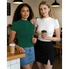 image:imageMANGOPOP Womens Mock Turtle Neck Slim Fit 34 Sleeve TShirt35 Short Sleeve Deep Green