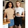 image:imageMANGOPOP Womens Mock Turtle Neck Slim Fit 34 Sleeve TShirt36 Short Sleeve Mocha