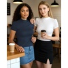 image:imageMANGOPOP Womens Mock Turtle Neck Slim Fit 34 Sleeve TShirt37 Short Sleeve Deep Blue