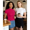 image:imageMANGOPOP Womens Mock Turtle Neck Slim Fit 34 Sleeve TShirt39 Short Sleeve Rose Pink