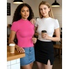 image:imageMANGOPOP Womens Mock Turtle Neck Slim Fit 34 Sleeve TShirt40 Short Sleeve Blush