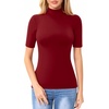 image:imageMANGOPOP Womens Mock Turtle Neck Slim Fit 34 Sleeve TShirtWine Red