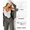 image:imageMANGOPOP Womens Ribbed Tank Tops V Neck Racerback Camisole Summer Slim Fit Workout Sleeveless 2026 Trendy Top02 Creamy White
