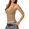 image:imageMANGOPOP Womens Ribbed Tank Tops V Neck Racerback Camisole Summer Slim Fit Workout Sleeveless 2026 Trendy TopApricot