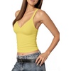 image:imageMANGOPOP Womens Ribbed Tank Tops V Neck Racerback Camisole Summer Slim Fit Workout Sleeveless 2026 Trendy TopBright Yellow