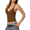 image:imageMANGOPOP Womens Ribbed Tank Tops V Neck Racerback Camisole Summer Slim Fit Workout Sleeveless 2026 Trendy TopBrown