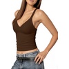 image:imageMANGOPOP Womens Ribbed Tank Tops V Neck Racerback Camisole Summer Slim Fit Workout Sleeveless 2026 Trendy TopCoffee