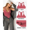 image:imageMANGOPOP Womens Ribbed Tank Tops V Neck Racerback Camisole Summer Slim Fit Workout Sleeveless 2026 Trendy TopDark Pink