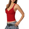image:imageMANGOPOP Womens Ribbed Tank Tops V Neck Racerback Camisole Summer Slim Fit Workout Sleeveless 2026 Trendy TopRed