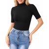 image:imageMANGOPOP Womens Mock Turtle Neck Slim Fit 34 Sleeve TShirt03 Black