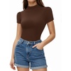 image:imageMANGOPOP Womens Mock Turtle Neck Slim Fit 34 Sleeve TShirt34 Short Sleeve Coffee