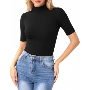 image:imageMANGOPOP Womens Mock Turtle Neck Slim Fit 34 Sleeve TShirt03 Black