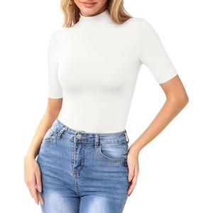 image:imageMANGOPOP Womens Mock Turtle Neck Slim Fit 34 Sleeve TShirt04 White