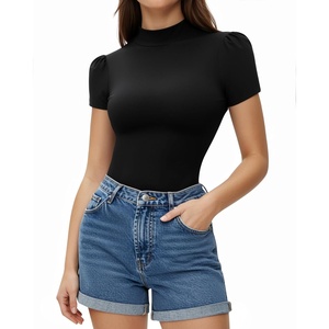 image:imageMANGOPOP Womens Mock Turtle Neck Slim Fit 34 Sleeve TShirt05 Short Sleeve Black