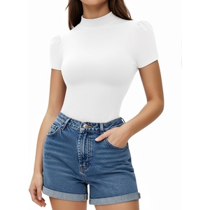 image:imageMANGOPOP Womens Mock Turtle Neck Slim Fit 34 Sleeve TShirt06 Short Sleeve White