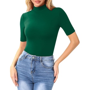 image:imageMANGOPOP Womens Mock Turtle Neck Slim Fit 34 Sleeve TShirt23 Green