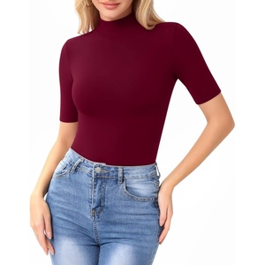 image:imageMANGOPOP Womens Mock Turtle Neck Slim Fit 34 Sleeve TShirt25 Burgundy