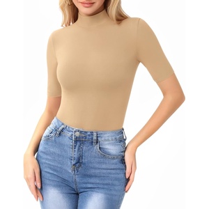 image:imageMANGOPOP Womens Mock Turtle Neck Slim Fit 34 Sleeve TShirt26 Mocha
