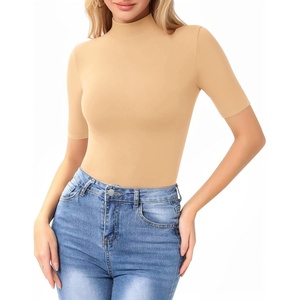 image:imageMANGOPOP Womens Mock Turtle Neck Slim Fit 34 Sleeve TShirt27 Nude